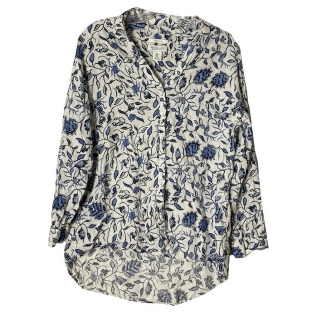 Nwot Rachel Zoe Floral Linen Button Shirt Top M High Low Hem Coastal Grandma